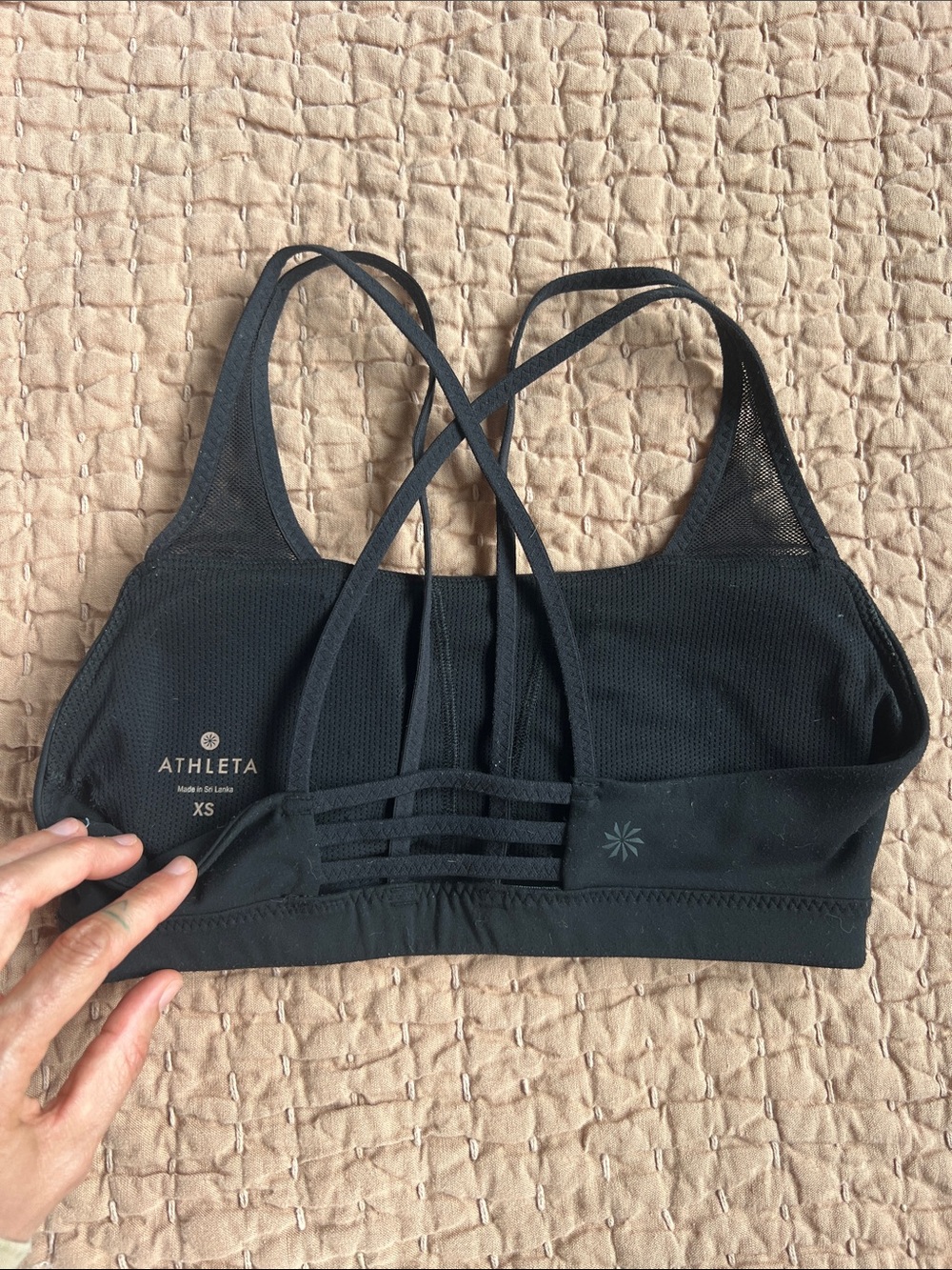 Athleta Black Mesh Strappy Sports Bra